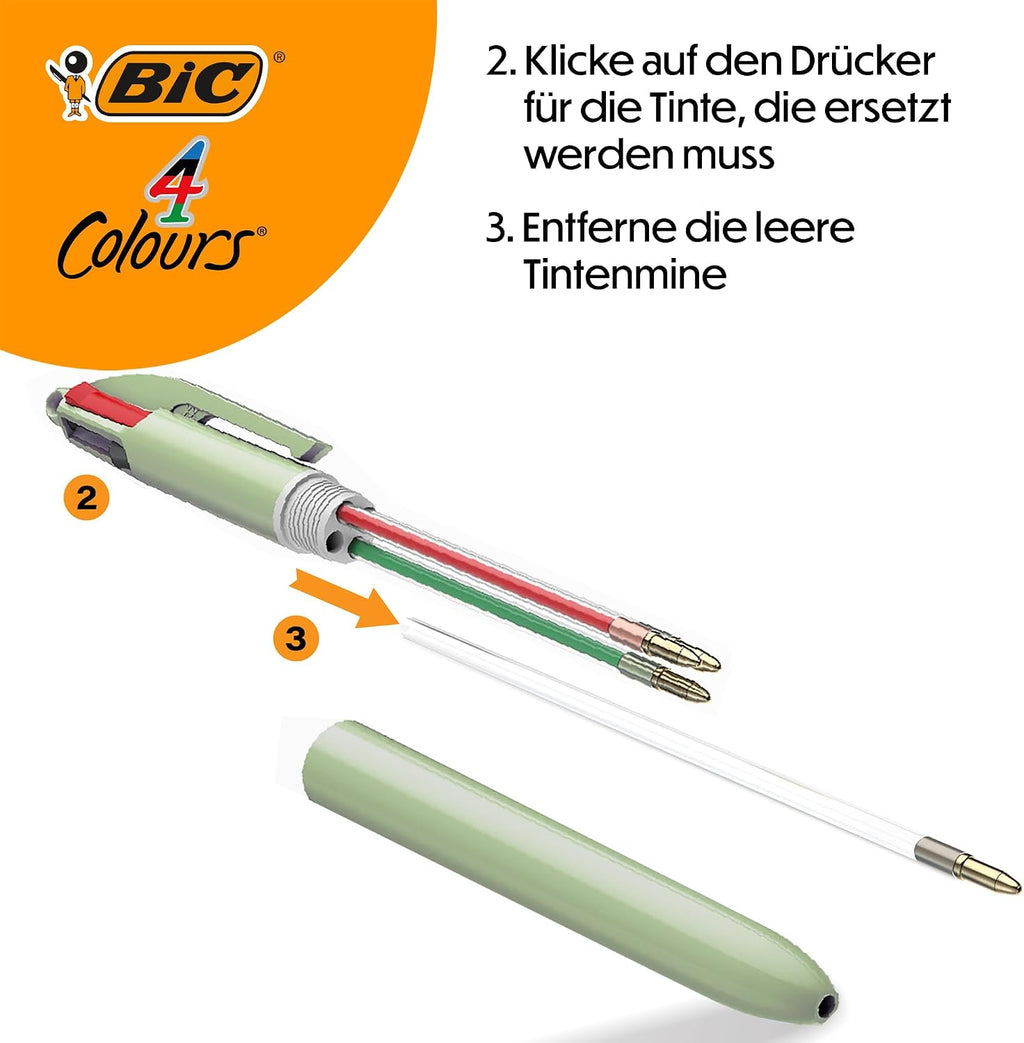 BIC 4 Colours Mineral Ballpoint Pen Medium Tip (1.00mm) - Assorted Barrel Colours Pack of 5