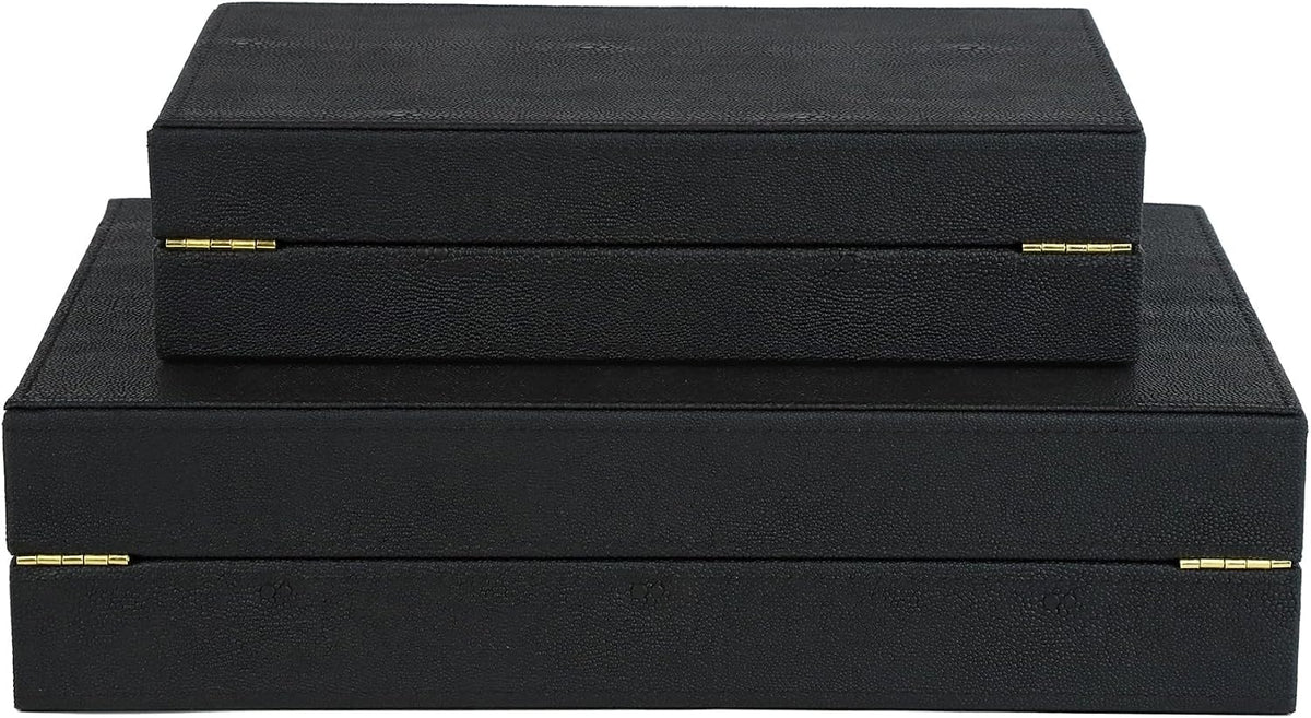 HofferRuffer Faux Leather Decorative Boxes Set of 2, Large Nesting Keepsake B...