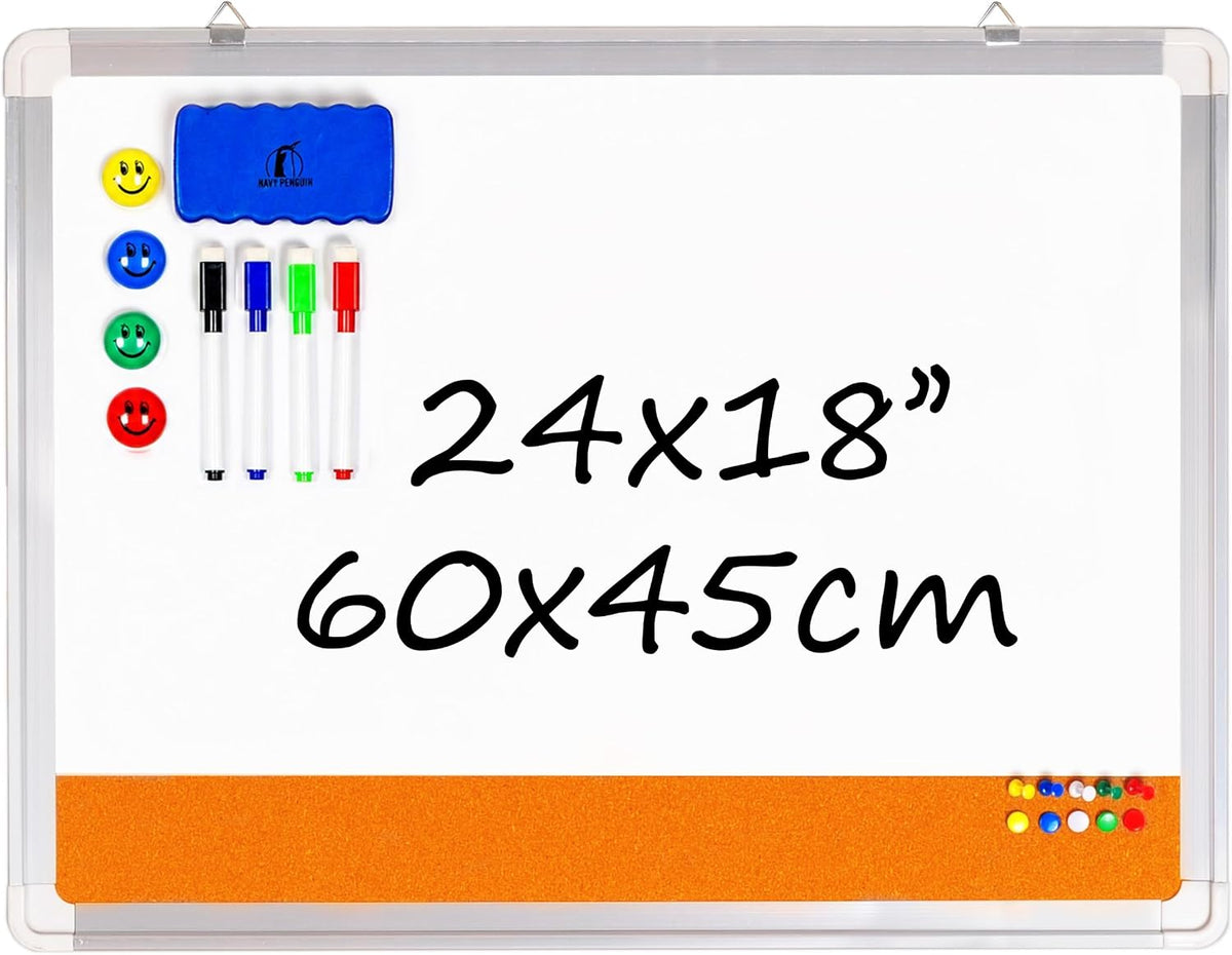 White Board with Cork Board 24x18 in, Combo Dry Erase Board for Wall