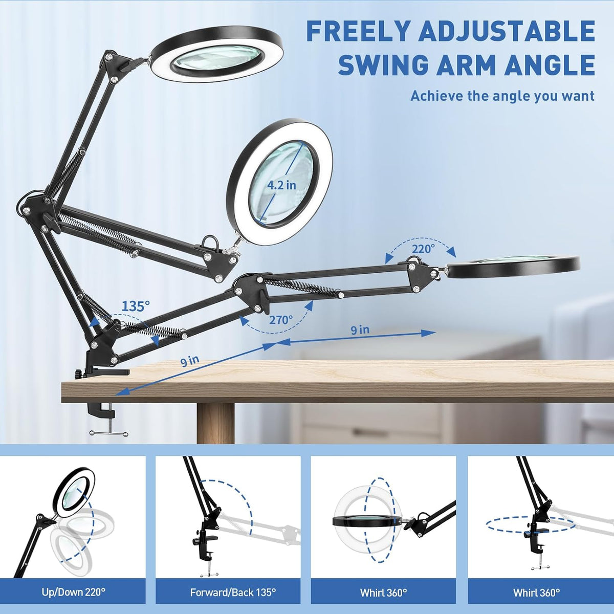 HITTI 10X Magnifying Glass with Light, 1,800 Lumens Stepless Dimmable