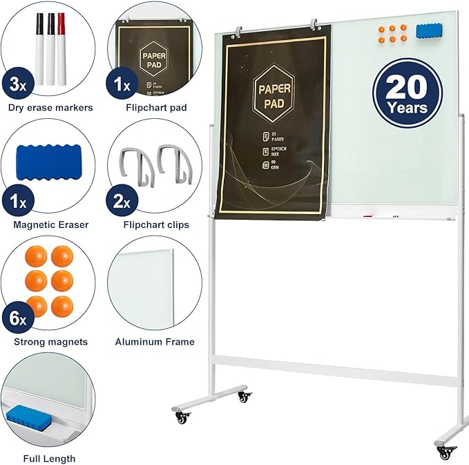 TSJ-OFFICE Rolling Glass Whiteboard on Wheels - Image 4