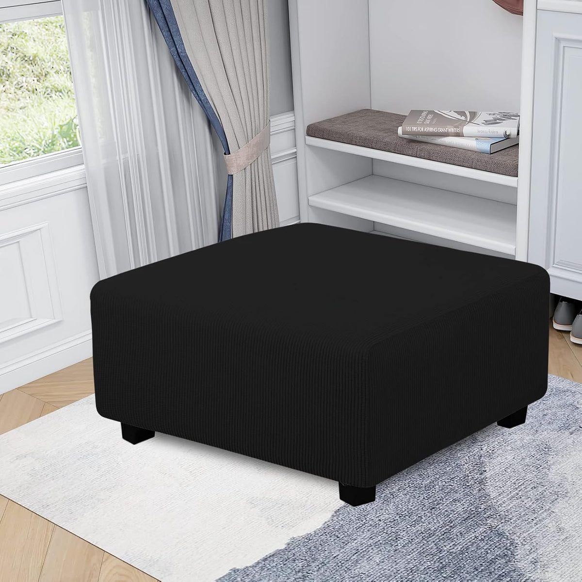 Easy-Going Stretch Square Ottoman Cover 40x40x15 inch Black