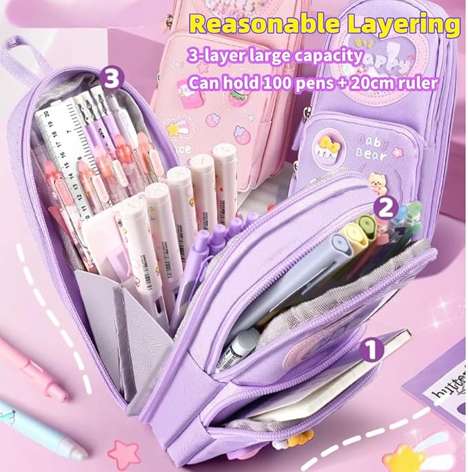 Large Capacity Kawaii Purple Pencil Case - Image 2
