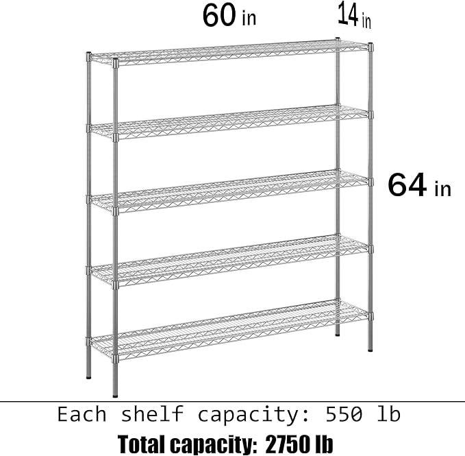 Regal Altair 14" Deep x 60" Wide x 64" Height Wire Shelving Kit | 5-Tier | NSF - Image 3