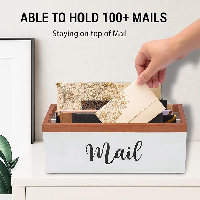 100% Real Wood Mail Organizer for Countertop, Dual-Sided Mail Script Design - Image 7
