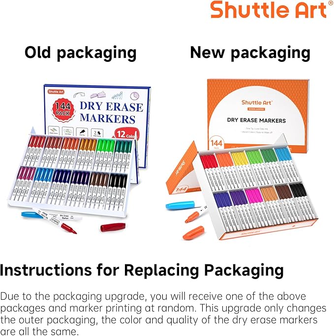 Shuttle Art Dry Erase Markers, 12 Colors 144 Bulk Pack Whiteboard Markers - Image 2