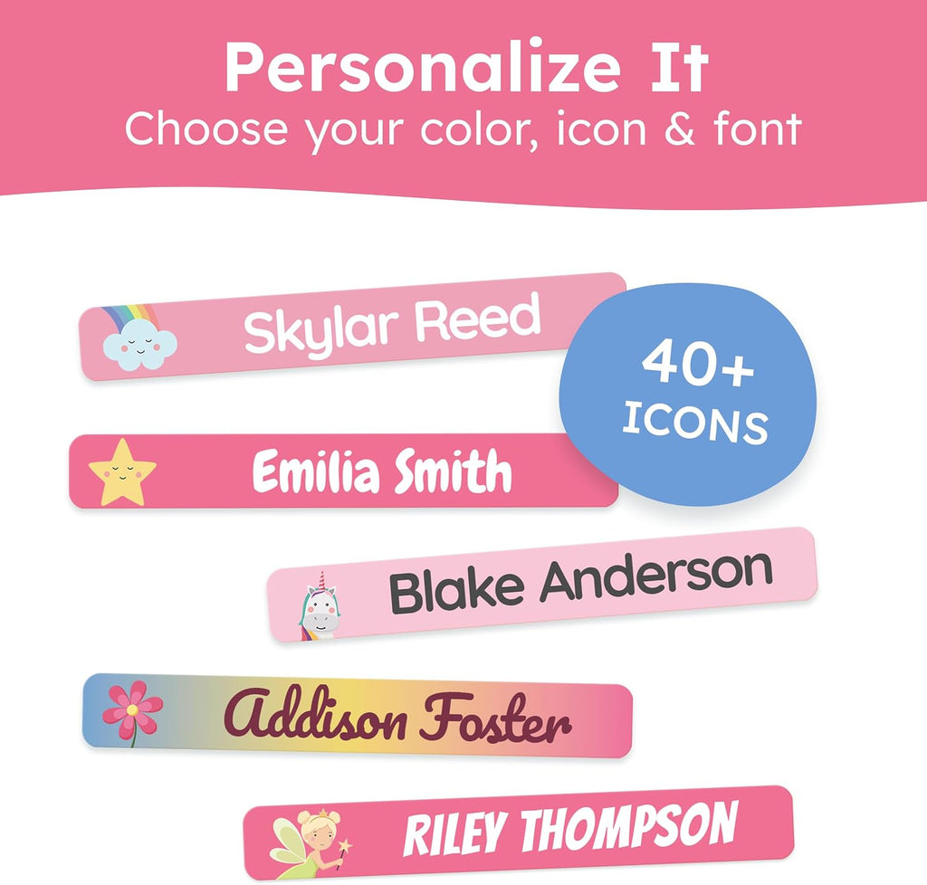 Personalized Kids Name Labels for Pencils Pink [75pcs] - Waterproof Name Stickers for School & Daycare - Pencil Custom Name Stickers - Children Name Stick On Labels for Pens (2.0”x0.3”)