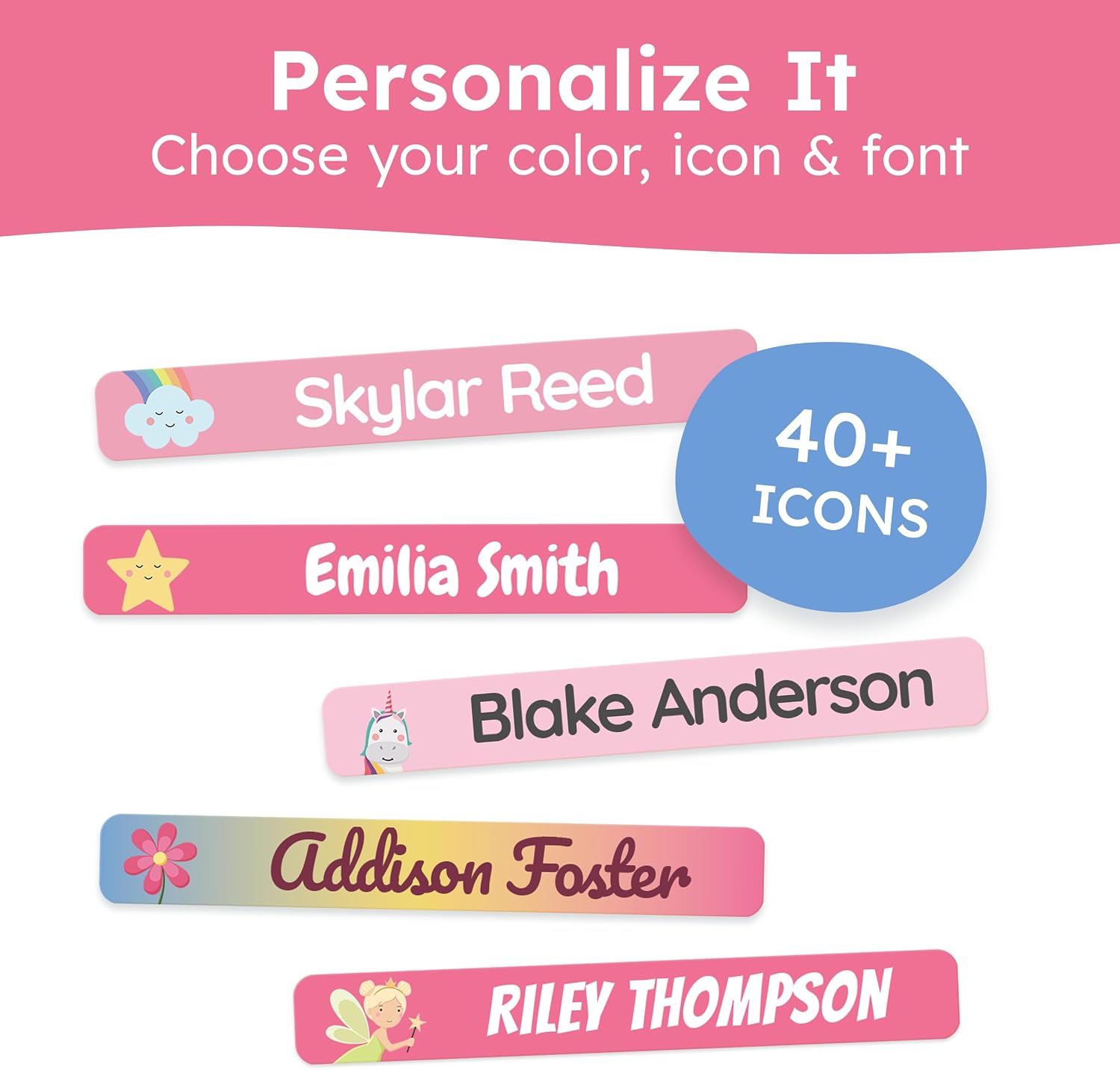 Personalized Kids Name Labels for Pencils Pink [75pcs] - Waterproof Name Stickers for School & Daycare - Pencil Custom Name Stickers - Children Name Stick On Labels for Pens (2.0”x0.3”)