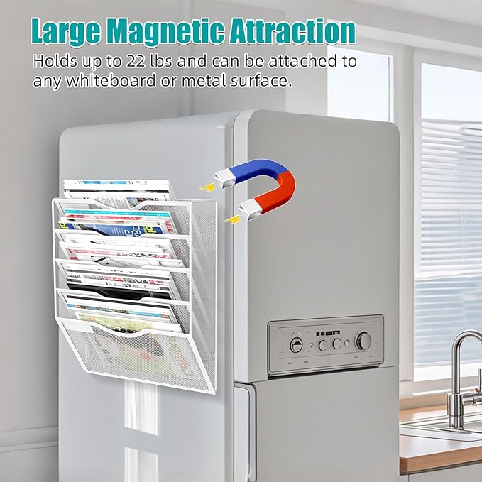 LQPAFZ 5-Tier Magnetic File Organizer, No Drilling Installation, Magazine Rack - Image 2