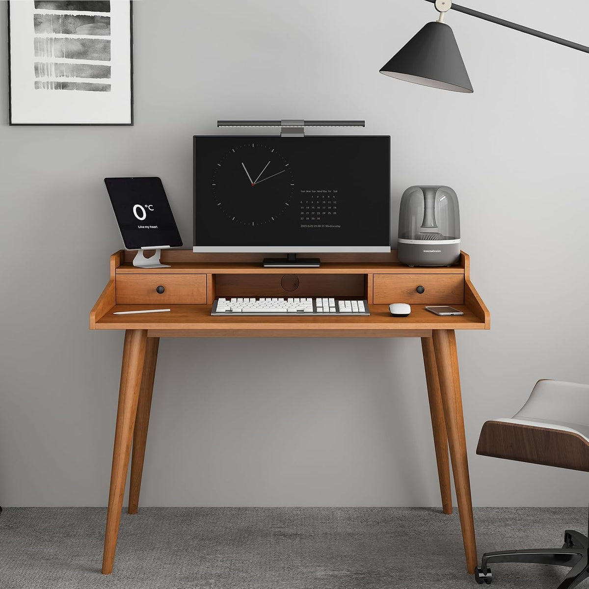 Mid Century Modern Desk, 41" Wood Home Office Writing Computer or Laptop...