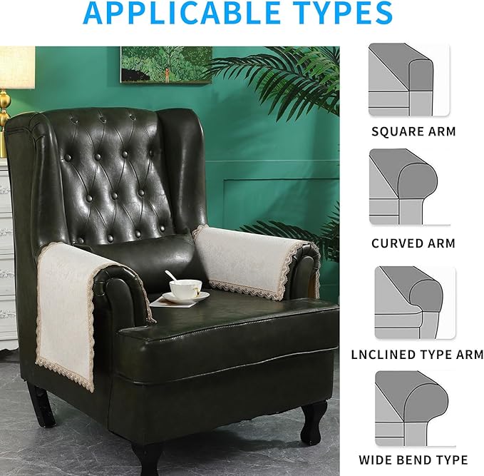 MINJIATEX Couch arm Covers, Non-Slip lace Sofa arm Covers Set of 2 Washable - Image 5