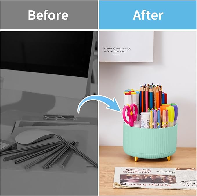 Marbrasse Desk Organizer, 360-Degree Rotating Pen Holder, Desk Organizers and - Image 7