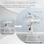 Drafting Table, Height Adjustable Art Tabe with Stool, White | 0-75° Tilting Tempered Glass Tabletop Art Drawing Table with Compartments, Trays, Rack and Drawers for Sketching Painting