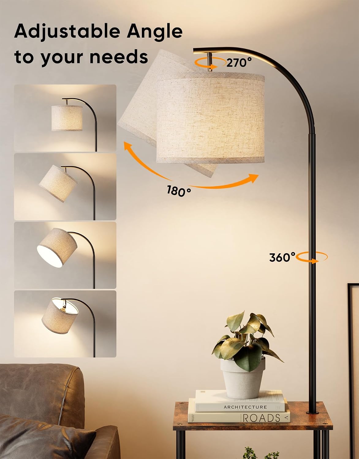 Floor Lamp with Table,Night Stand Lamp,End Side Table for Living Room Brown