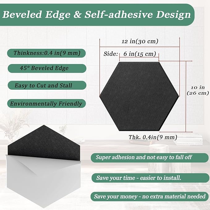 Hexagonal Acoustic Panels-12 Pack High-Density Sound Absorbing Panels - Image 4