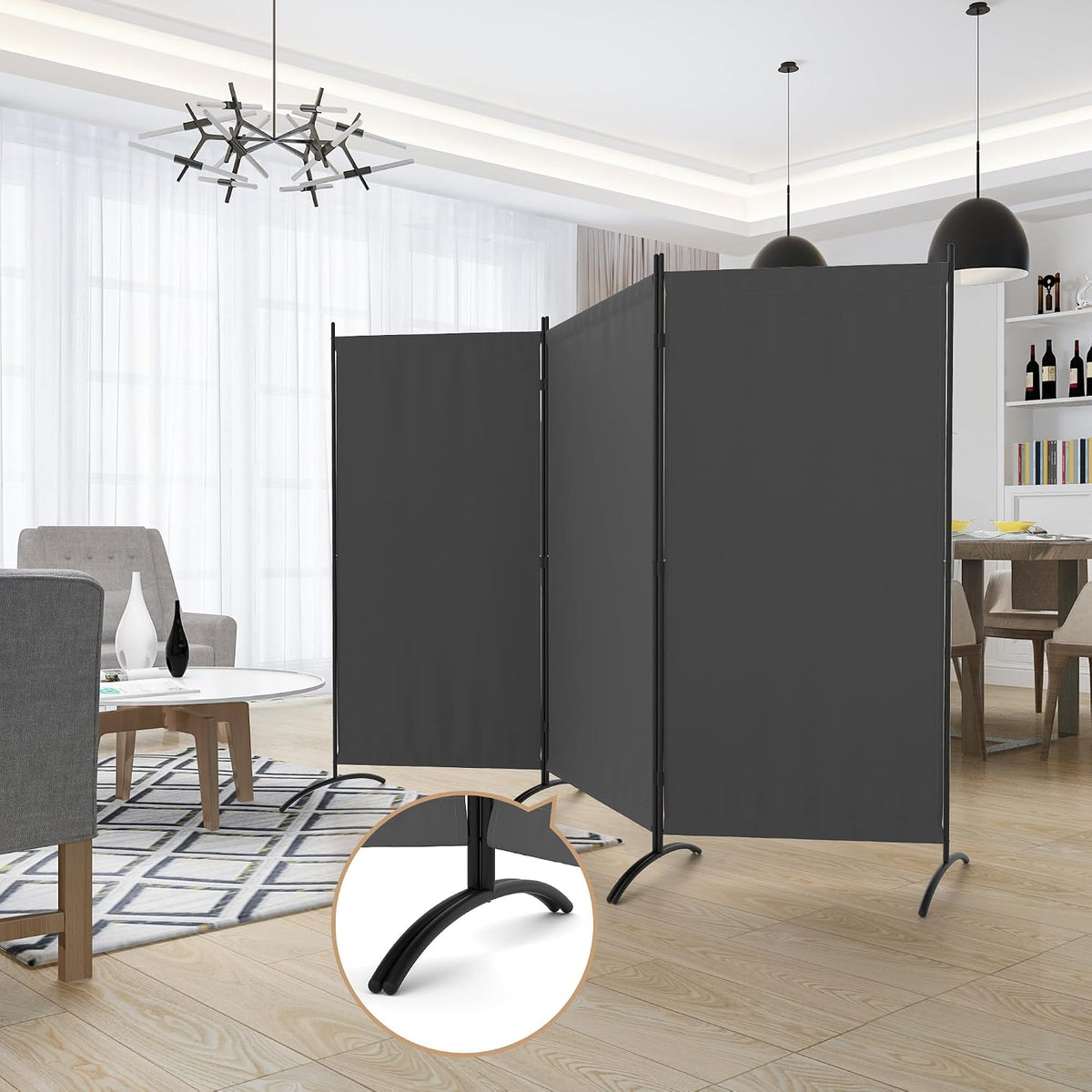 3 panel room divider 6 ft folding screen, front angle view