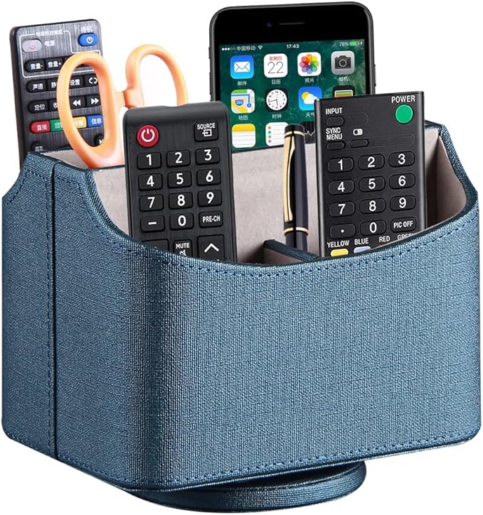 PUSU Remote Control Holder PU Leather 360 Degrees Rotatable Desktop Supply by PUSU