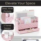 BLU MONACO Pink Wooden Desk Organizer - Image 3