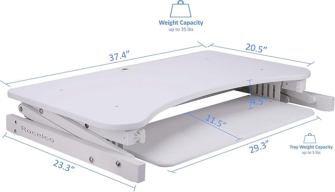 Rocelco 37.5" Deluxe Height Adjustable Standing Desk Converter - Image 4