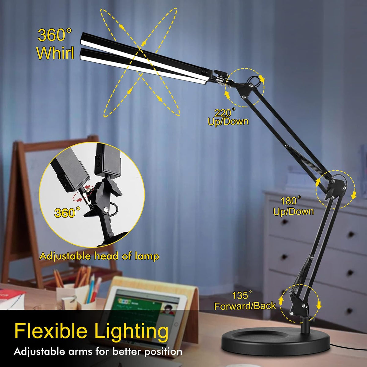 2-in-1 LED Double Head Desk Lamps for Home Office,24W Brightest Workbench Lig...