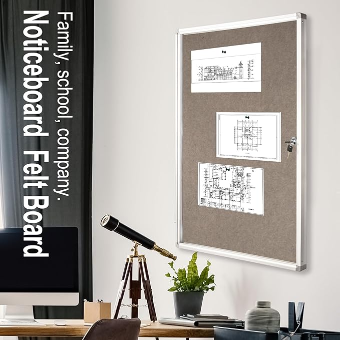 BIBOC Enclosed Felt Bulletin Board 36x24 inch Lockable Cork Noticeboard Display - Image 5