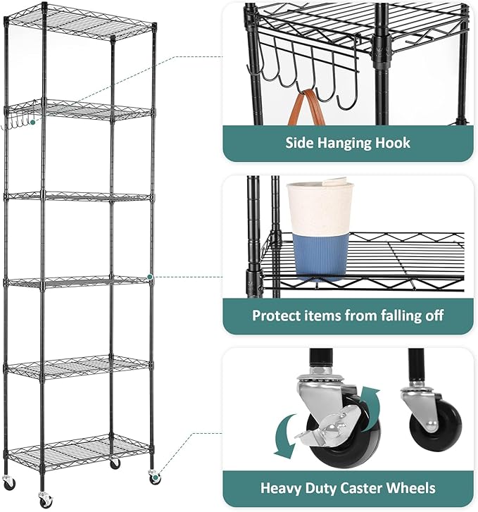 Himimi 6-Tier Storage Shelf Units, Adjustable Wire Shelving - Image 8