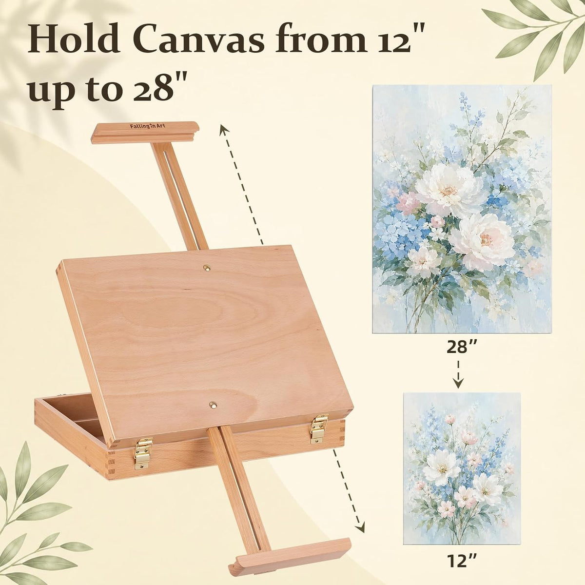 falling in art portable beech wood tabletop art, side view