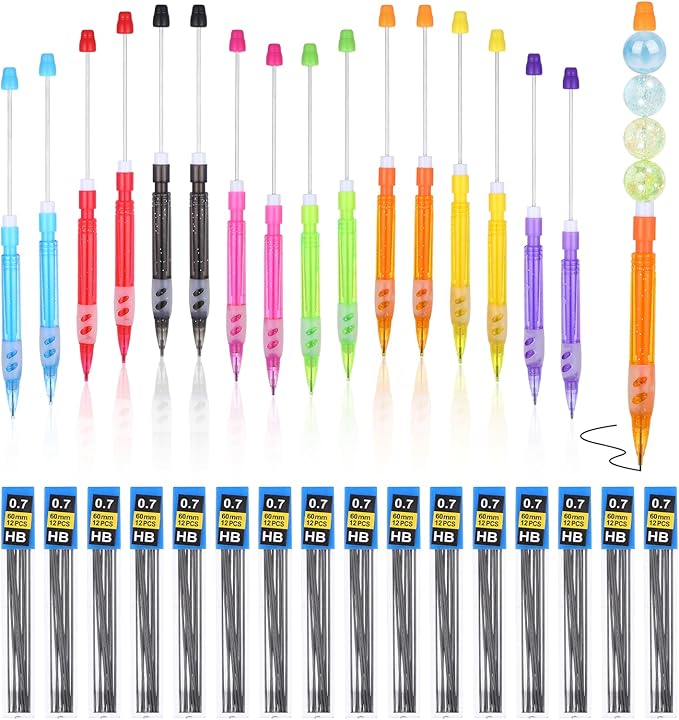 16Pcs Beadable Mechanical Pencils Bulk, Include 16 Beaded Mini Mechanical Pencil by Unknown