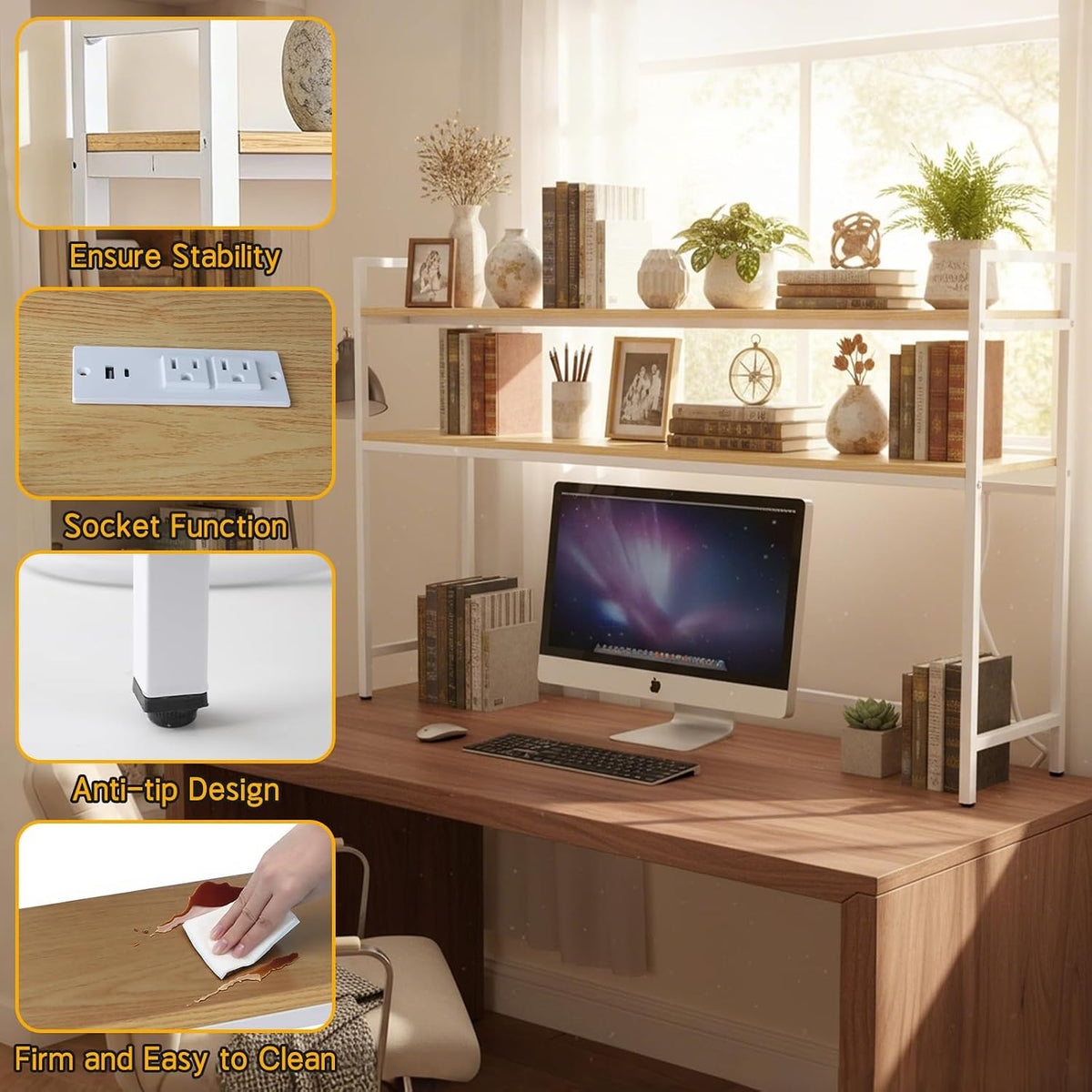 38.5" Desk Shelf with Outlets, 2-Tier Adjustable Multipurpose Engineered...