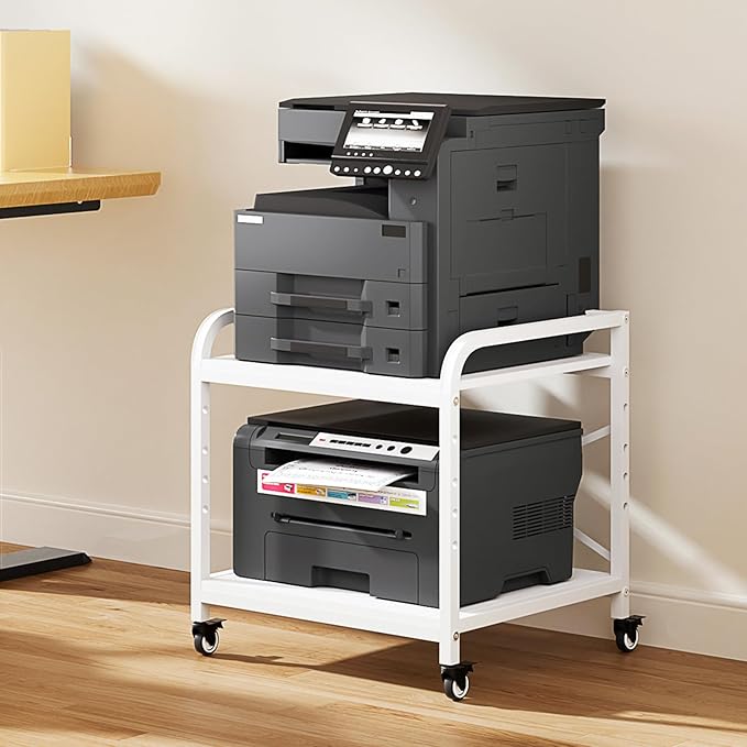 Vokumba 20 Inches Large White Printer Stand, 2-Tier Under Desk Printer Table by Vokumba