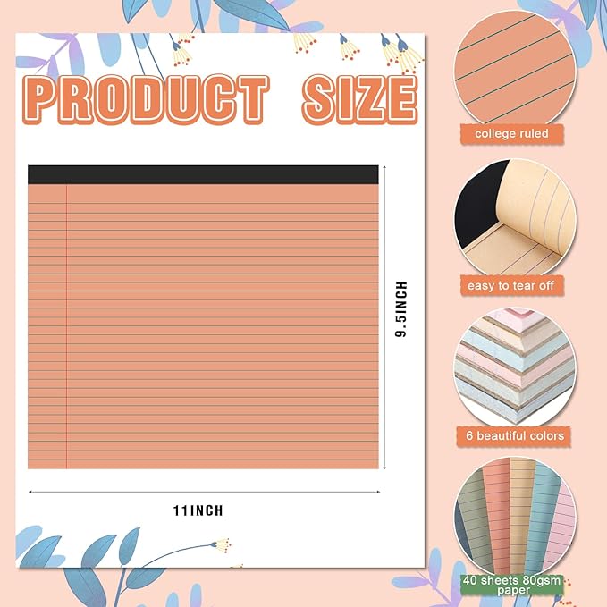 Lincia 6 Pcs 11" x 9.5" Legal Pads College Ruled Notepad Landscape Notebook - Image 2