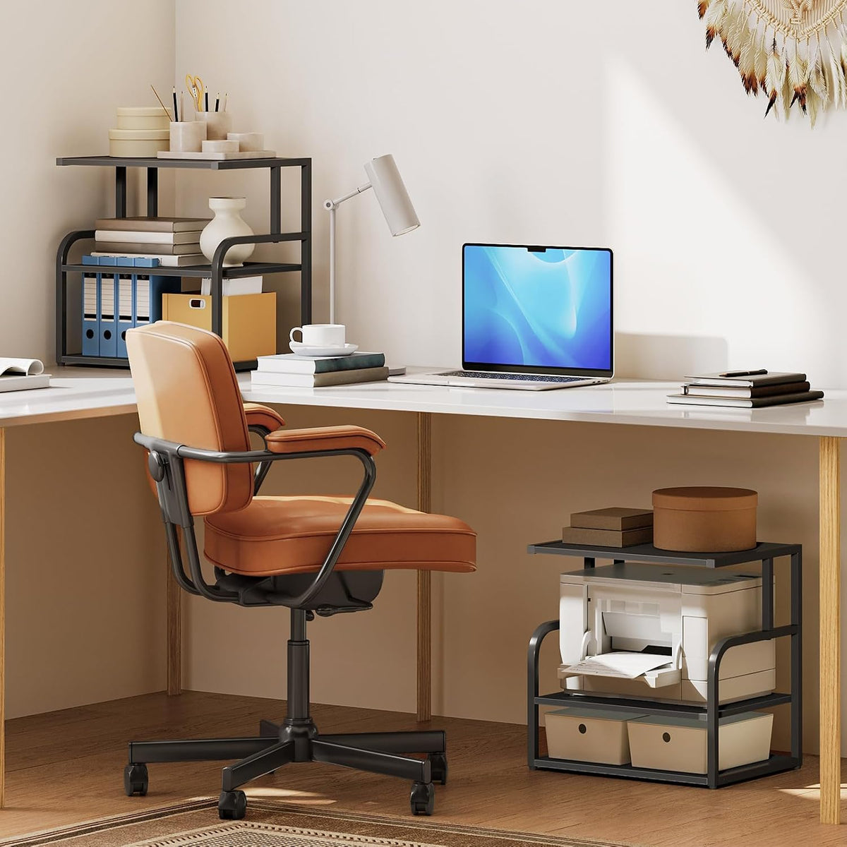 HOOBRO Printer Stand, 3-Tier Desktop Printer Table, Under Desk Printer Storag...