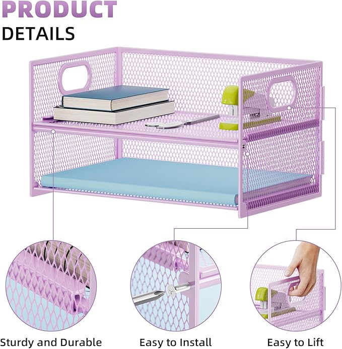 Marbrasse 2 Tier Paper Organizer Letter Tray, Mesh File Organizer - Image 2
