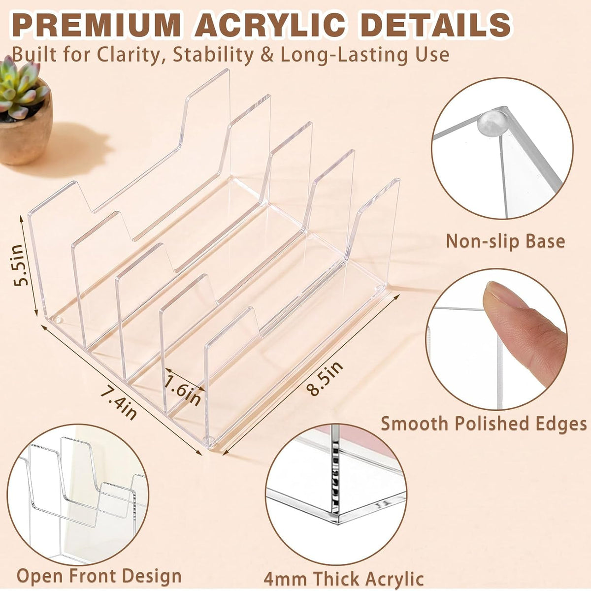 1 Pack 4 Section Clear Acrylic Desktop File Organizer Vertical File Sorter
