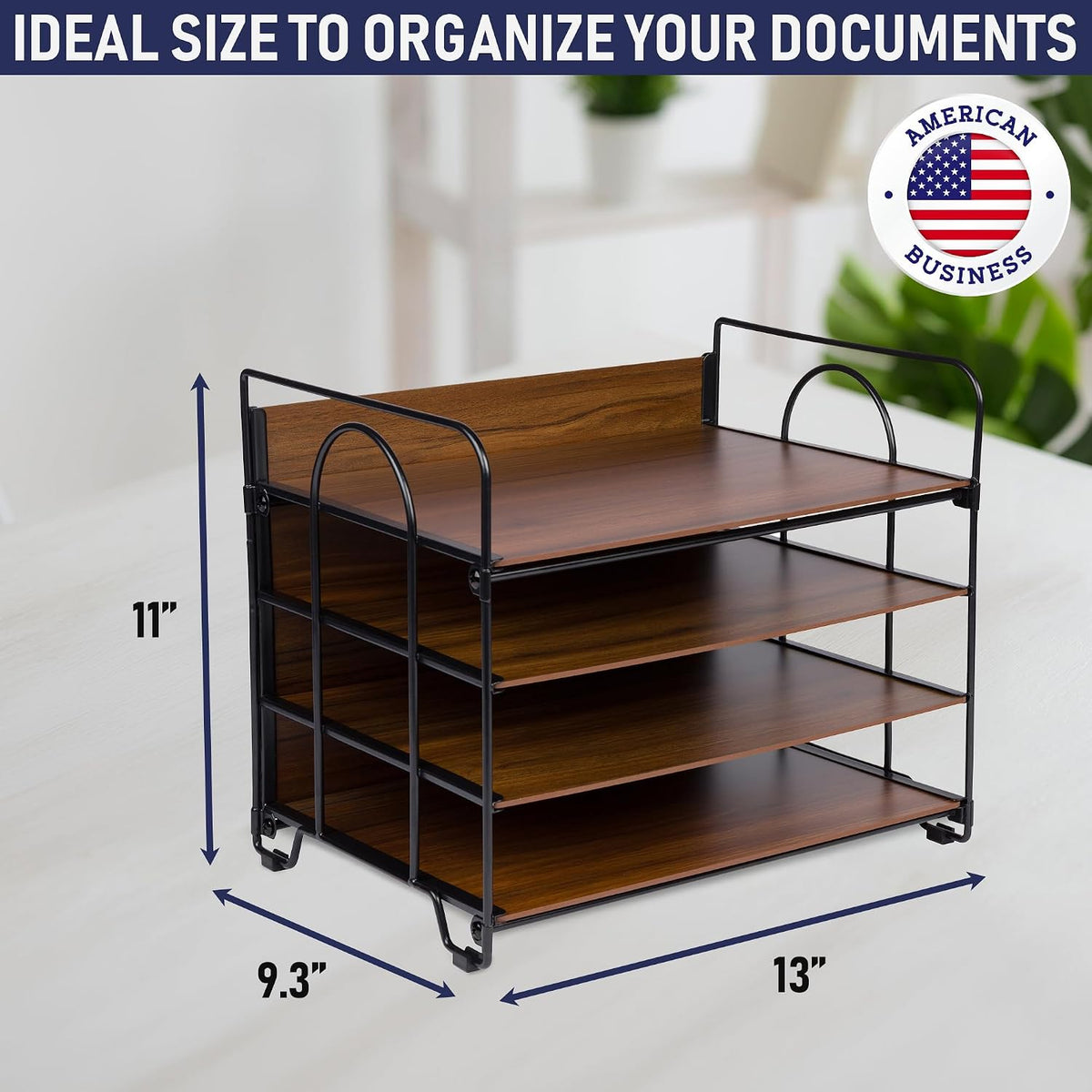 4-Tier Office Organizer, Desk File Organizer with Wood Patterned Shelves, Off...