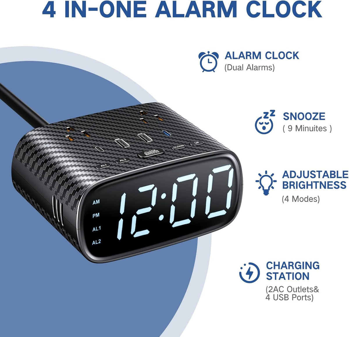 xba alarm clock charging station, 20w usb-c, 2, close-up detail