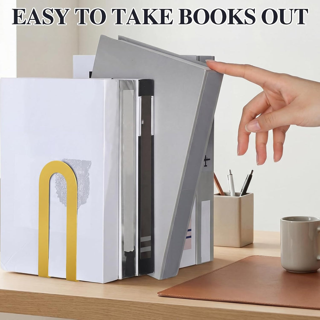 2 Pcs Metal BookEnds, Gold,Round