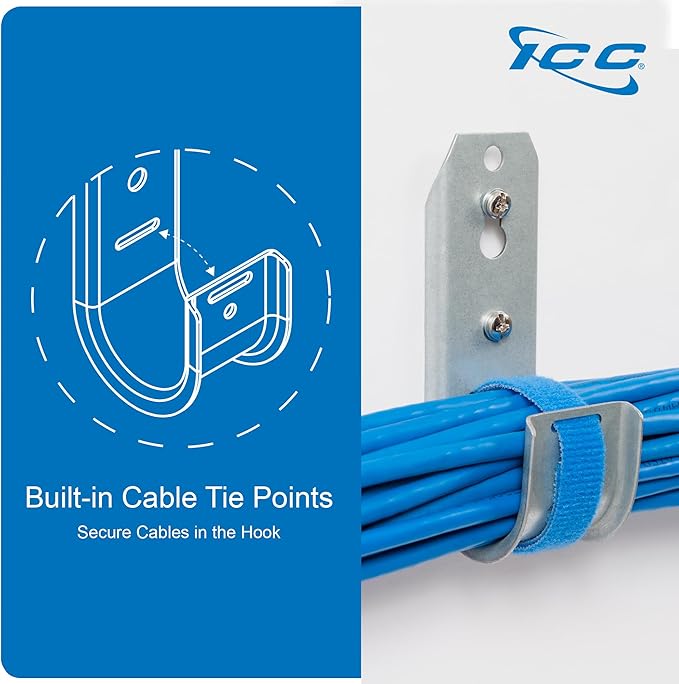 ICC 1-5/16"-Inch Wall Mount J-Hook – 25-Pack, Cable Support Hooks Without - Image 5