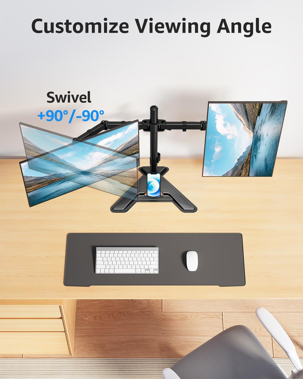 mountup dual monitor stand - freestanding & height, side view