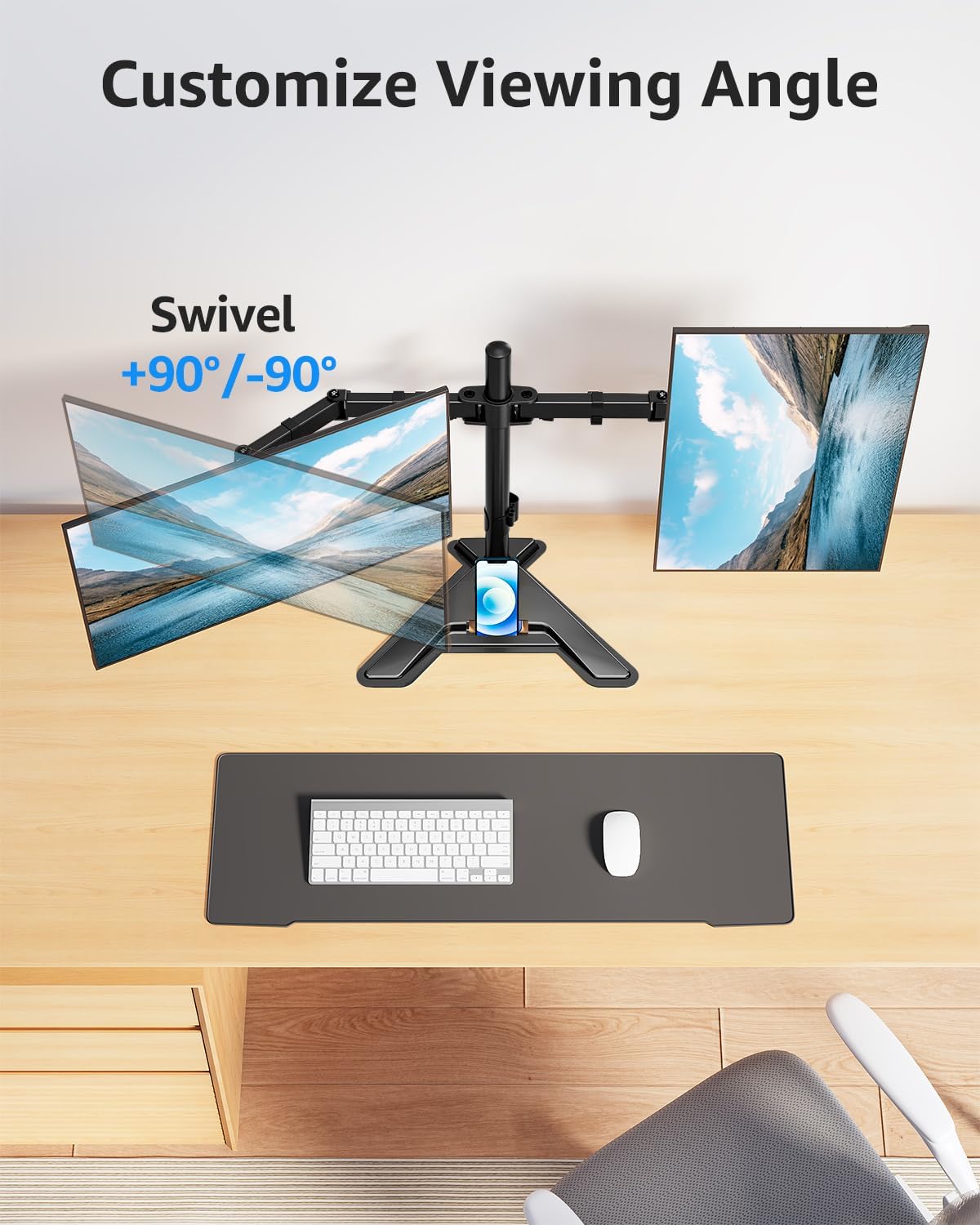 mountup dual monitor stand - freestanding & height, side view
