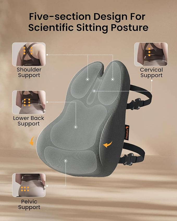 ProtoArc Lumbar Support Pillow for Office Chair, Memory Foam Back Support - Image 4
