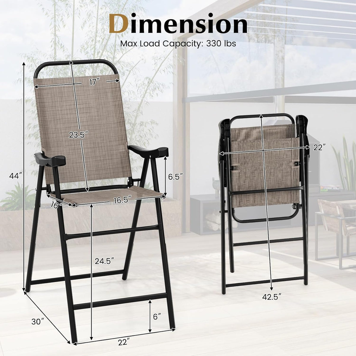 COSTWAY 4 Pieces Patio Folding Bar Chairs with Metal Frame, Footrest, Arms