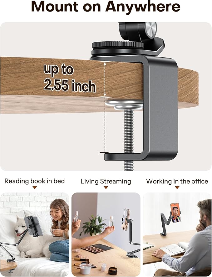 OMOTON Adjustable Tablet Stand for iPad, Desk Phone Holder for Bed - Image 2