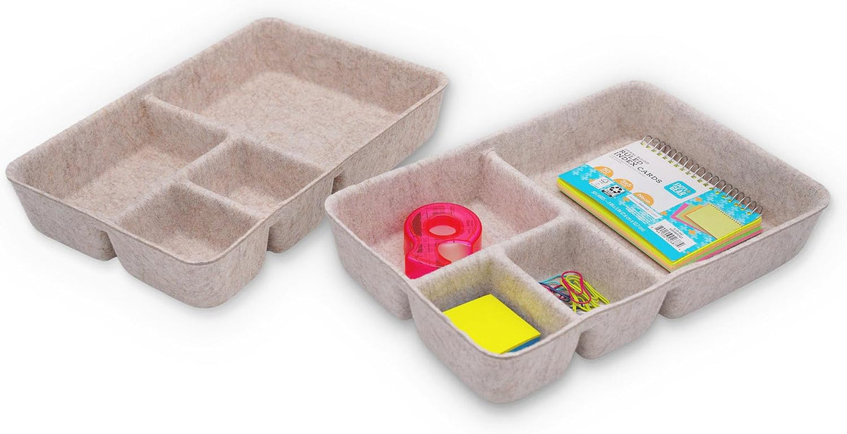 Welaxy Drawer Organizer Tray 4-Compartment Nordic Oatmeal Felt Divider