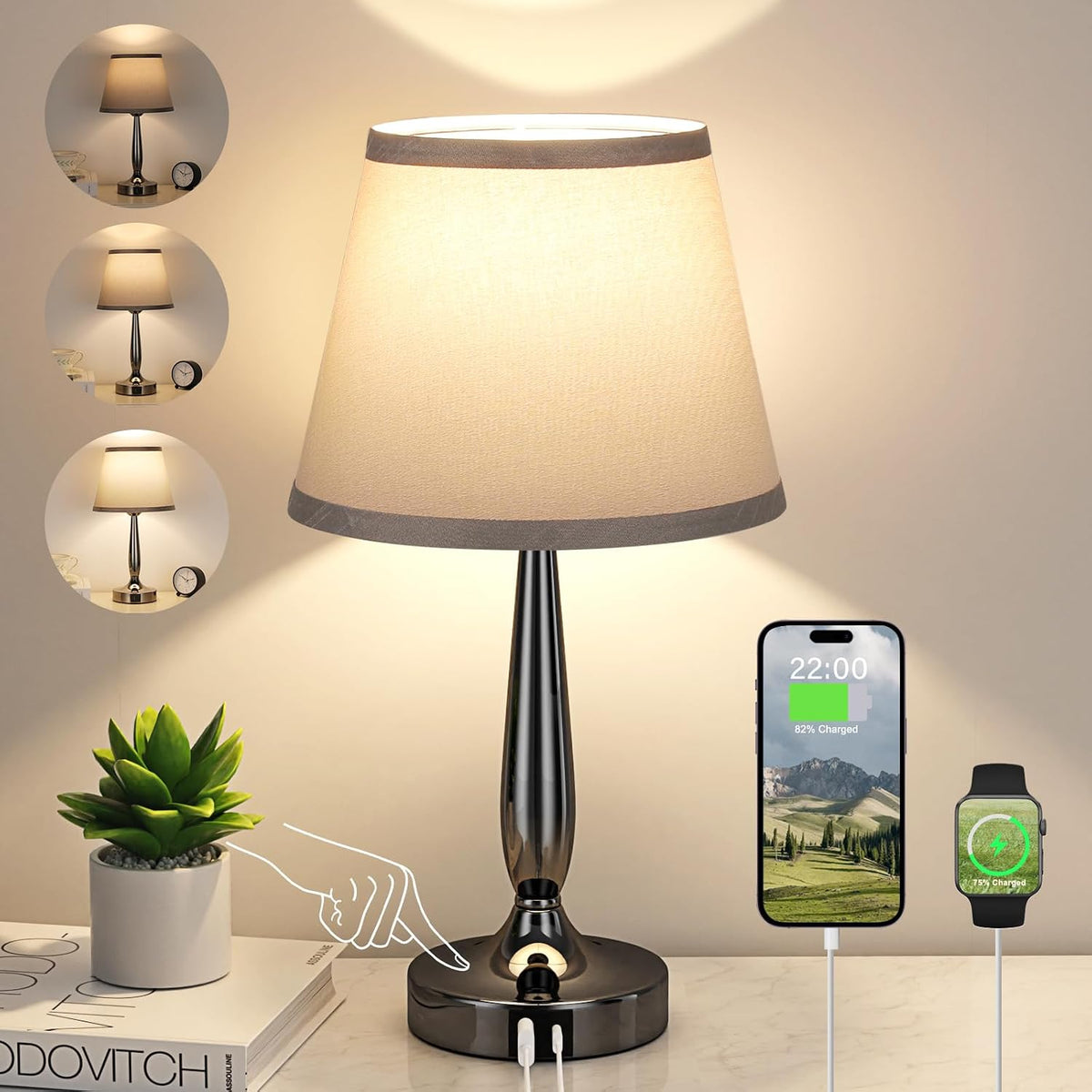 kakanuo touch table lamp for bedroom, small bedside, main product view
