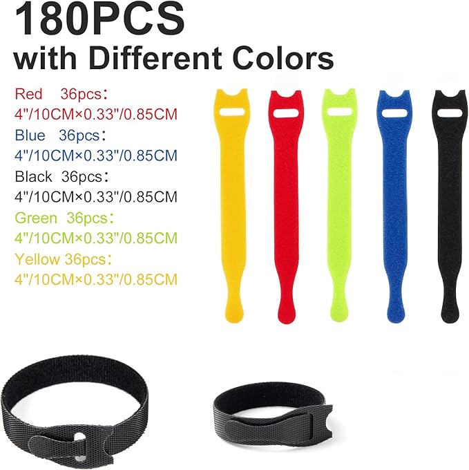 OneLeaf 180PCS Valuable Wire Organizer 4Inch Reusable Cable Ties - Image 5
