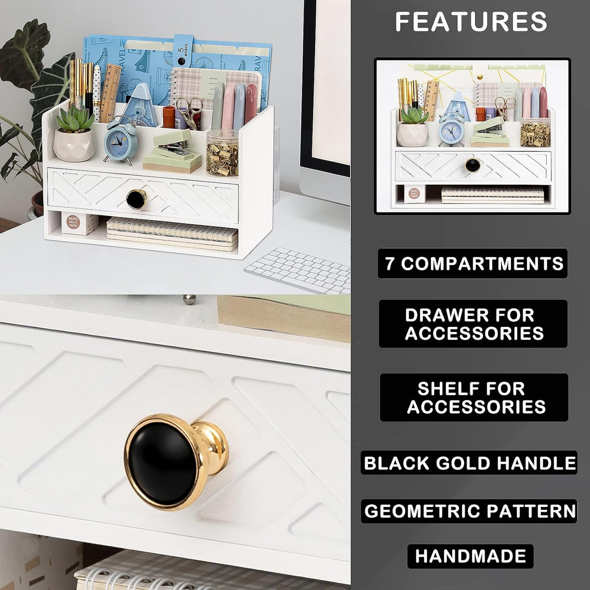 desk organizer with drawer, countertop bill mail organizer, package contents