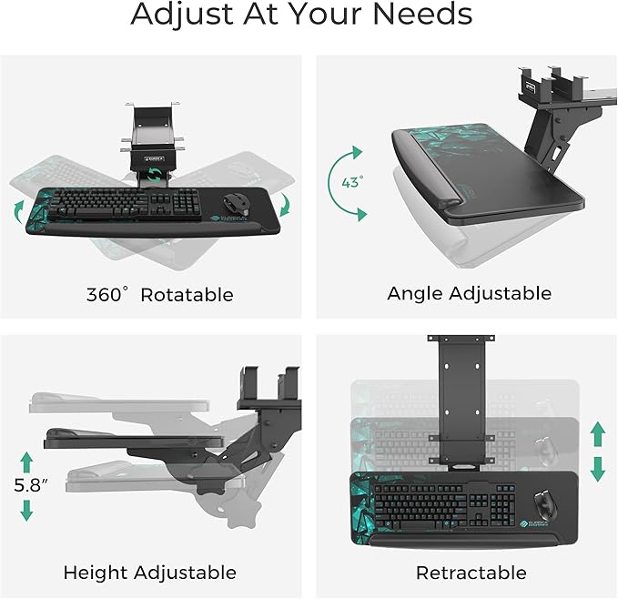EUREKA ERGONOMIC Height Adjustable Mouse & Keyboard Tray Under Desk, 28x10'' - Image 5