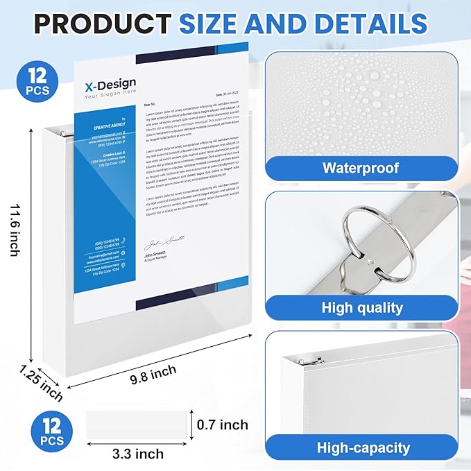 Henoyso 12 Pcs 3 Ring 1 Inch Binders Fits 8.5 x 11 Inch Letter Size Paper - Image 2