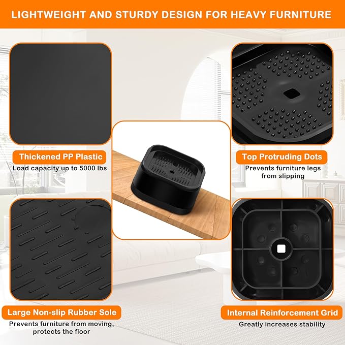 shouwuhho 32 Pack Furniture Risers Adjustable Bed Risers Heavy Duty Lifts - Image 3